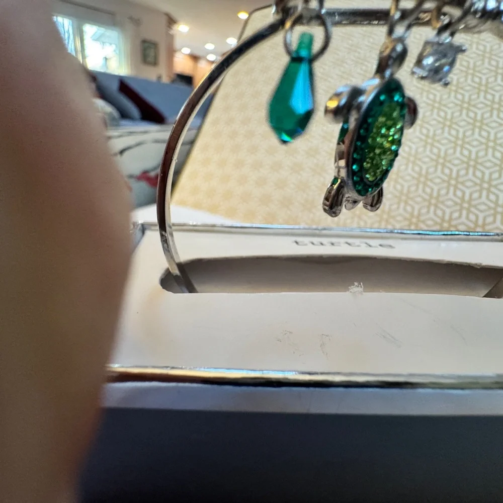 NWT NIB Silver Bracelet Crystal TURTLE Charm, Green/blue tear drop & CZ Orig $60 - Picture 10 of 15
